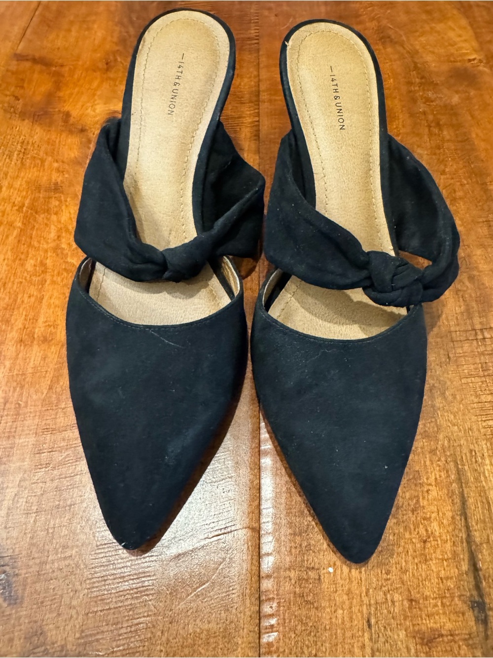 14th & Union Black Knotted Strap Pointed Toe Mules
